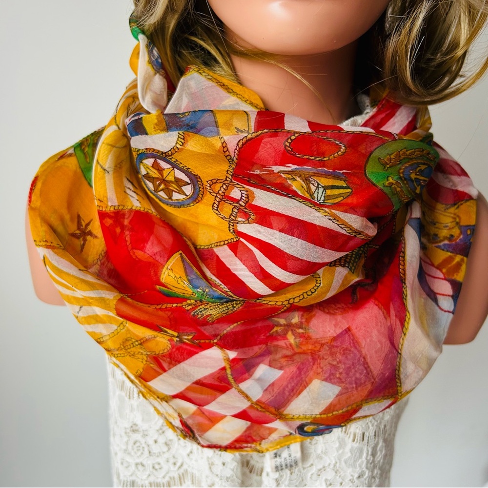 Yellow and Blue Scarf 100% rayonne made in India 80/75 cm